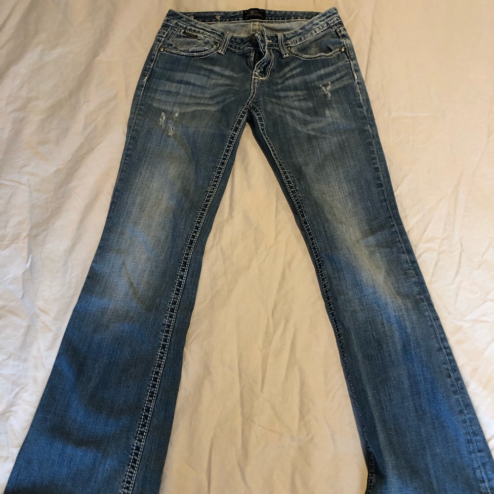 Express boot cut distressed jeans size 2